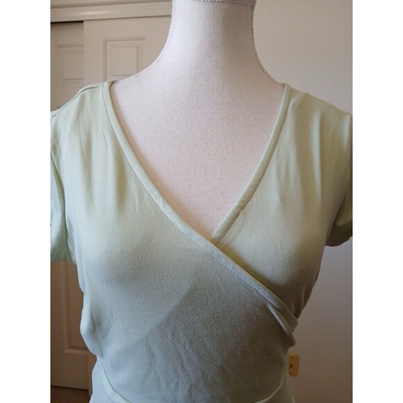 No Comment Womens Blouse V-Neck Wrap Short Sleeves Light Green Size Large - Picture 7 of 15